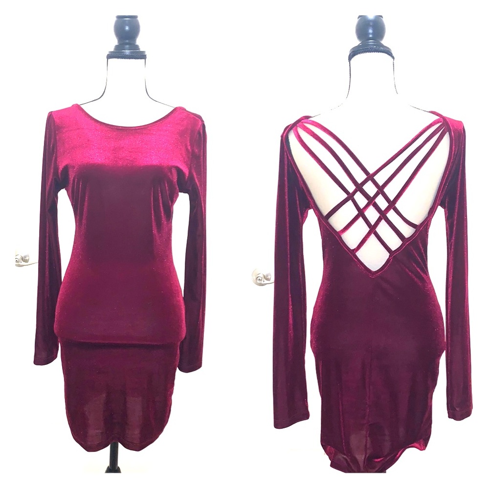 Windsor Burgundy Velvet Long Sleeve Dress